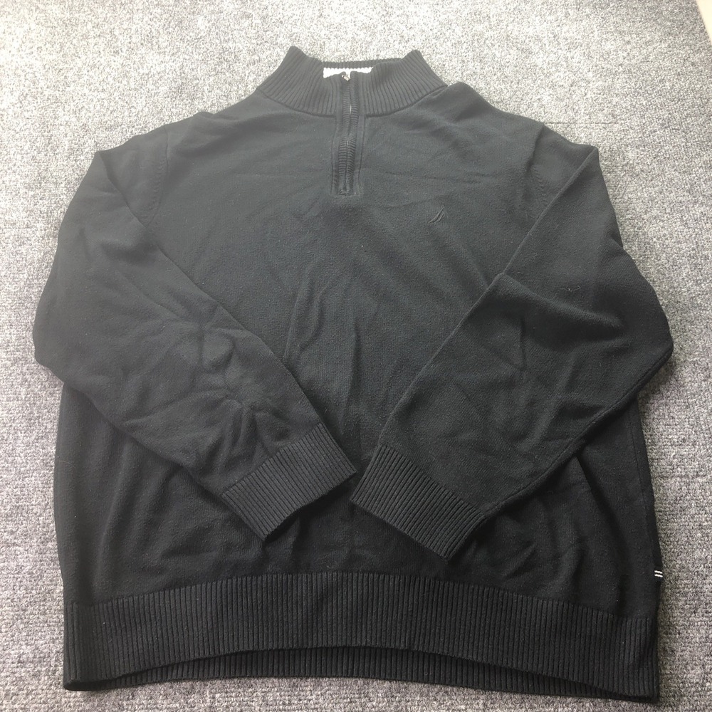 Nautica Mens Size 1X Sweater Pullover Black 1/4 Zip 100% Pima Cotton